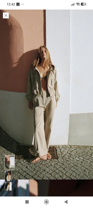 Conjunto Zara Bomber y Pantalón Beige XL