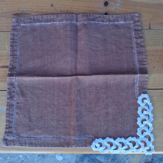 Set mantel y servilletas lino con encaje antiguo