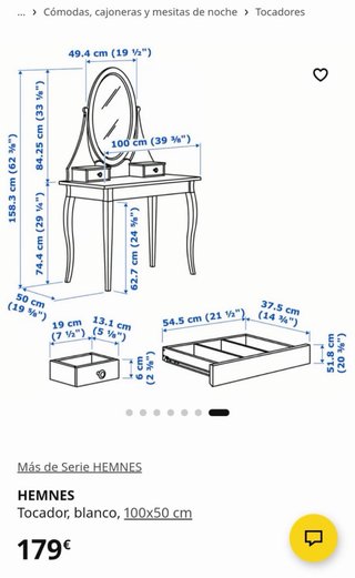 Tocador Ikea Hemnes Blanco con Espejo