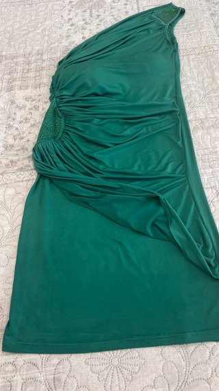 Vestitino verde monospalla con strass