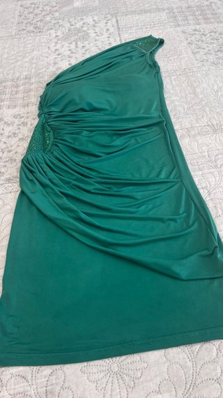 Vestitino verde monospalla con strass
