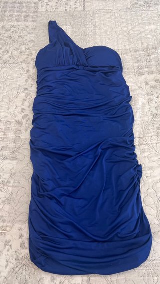 Tubino drappeggiato monospalla blu