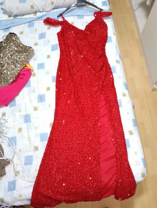 Traje fiesta lentejuelas rojo largo
