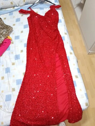 Traje fiesta lentejuelas rojo largo