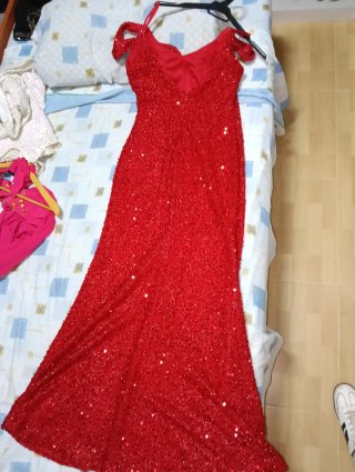 Traje fiesta lentejuelas rojo largo
