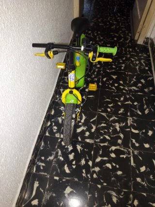 Bicicleta infantil verde y amarilla