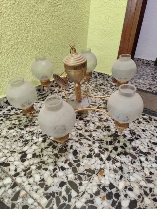 Lámpara colgante cerámica rosa y verde