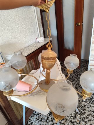 Lámpara colgante cerámica rosa y verde