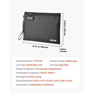 Bolsa de documentos impermeable, 1000 °C Calor Ins