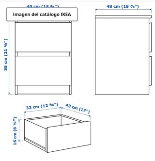 Cómoda MALM Ikea 2 cajones blanca 40x55 cm