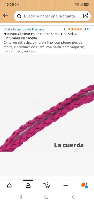 Cinturón trenzado Nanxson rosa con flecos. NUEVO