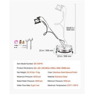 22" Pressure Washer Surface Cleaner, Stainless Ste