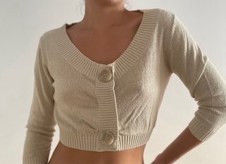 Cárdigan Mango beige botones crop top