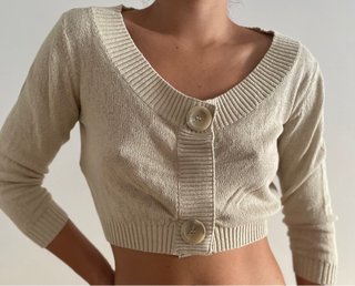 Cárdigan Mango beige botones crop top