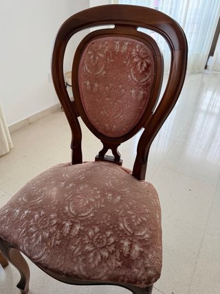 Conjunto Mesa y Sillas Antiguas Madera y Tela
