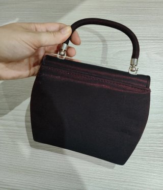 Bolso de fiesta tela duo cromo borgoña granate