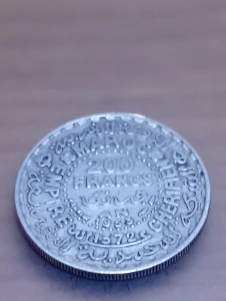 Moneda Marroquí 200 Francos 1953, plata,900