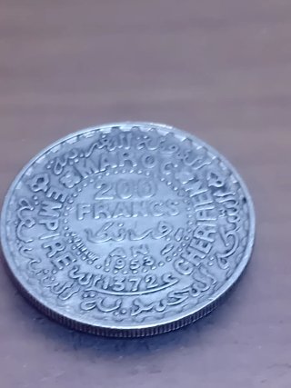 Moneda Marroquí 200 Francos 1953, plata,900