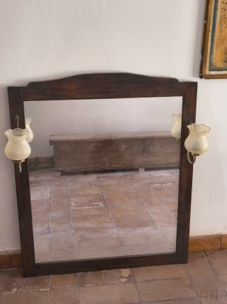 Espejo marco madera con tulipa cristal