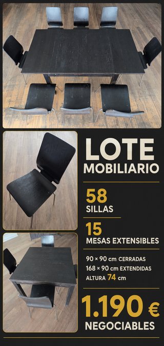 Lote 58 Sillas y 15 Mesas Extensibles Hostelería