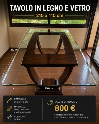 Mesa de cristal y madera