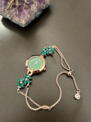 Orologio Oroglio Bracciale Floreale Verde Donna