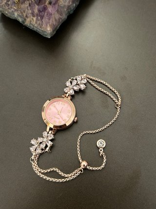 Orologio bracciale gioiello con fiori rosa oro