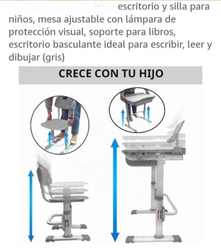 Escritorio y silla infantil ajustable gris