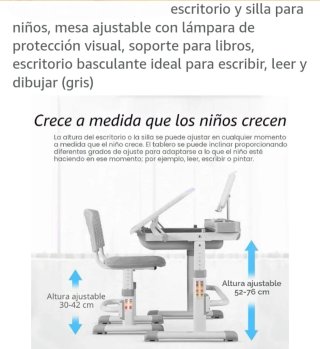 Escritorio y silla infantil ajustable gris