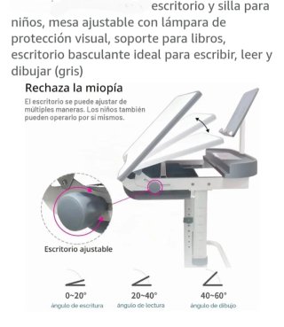 Escritorio y silla infantil ajustable gris