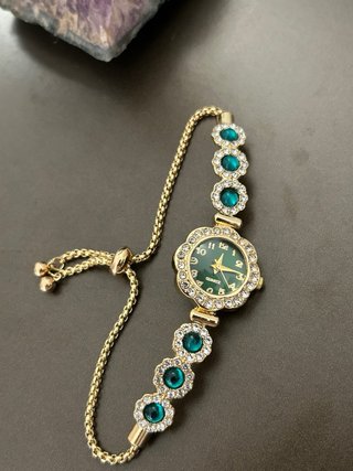 Orologio bracciale gioiello fiore verde oro