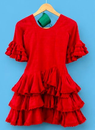 Traje Flamenca Rojo Plumeti Algodón T.4