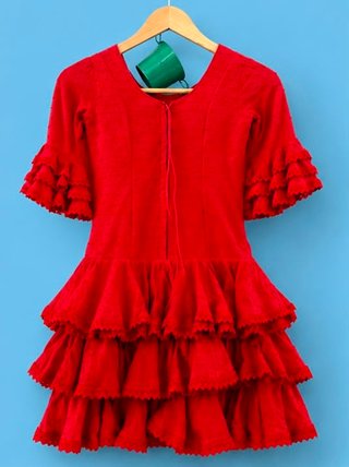 Traje Flamenca Rojo Plumeti Algodón T.4
