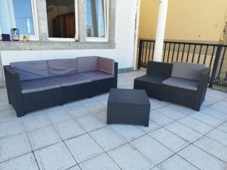 Conjunto Sofá y Mesa Terraza Gris Grafito