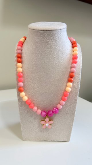 Collar y pendientes perlas corazón artesanal