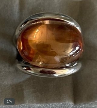 Anillo  plateado y  Piedra Naranja