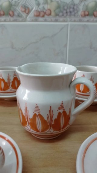 Juego de Café Cerámica Naranja y Blanco