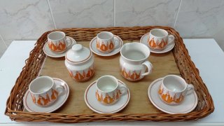 Juego de Café Cerámica Naranja y Blanco