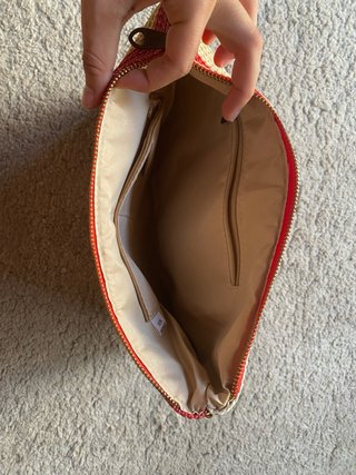 Bolso de mano rafia rayas rojo y crema