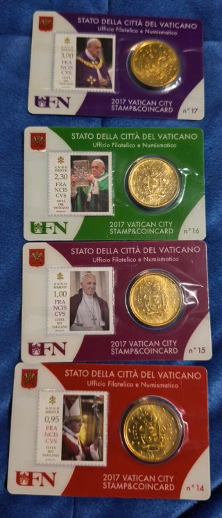 Lote 4 Tarjetas Moneda Vaticano 2017