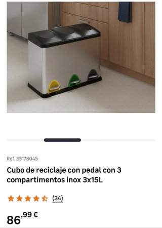 Cubo reciclaje pedal 3 compartimentos inox