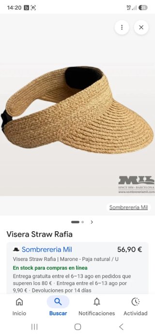 Visiera in rafia per donna
