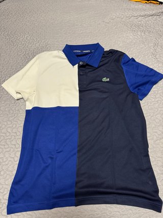 Polo Lacoste Color Block Azul Blanco