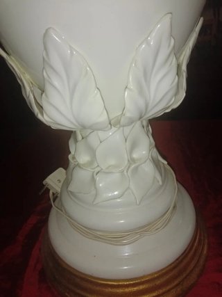 Lámpara Manises Antigua Cerámica Blanca Flores