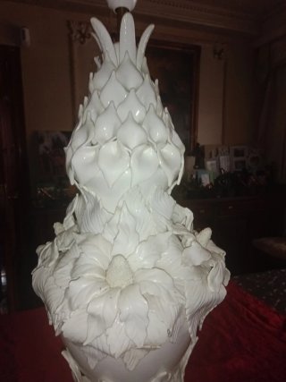 Lámpara Manises Antigua Cerámica Blanca Flores