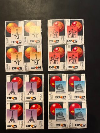 España 1989 Expo92 Sevilla 4 bloques de 4 sellos