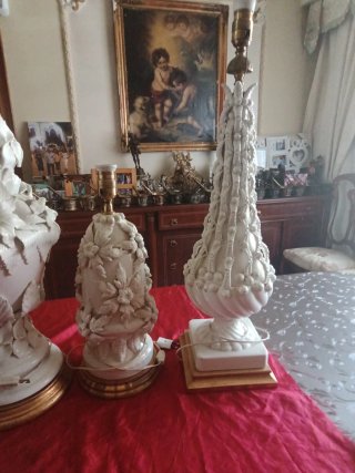 Conjunto Lámparas Manises Cerámica Blanco Dorado