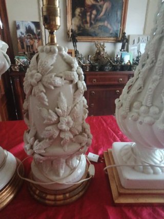 Conjunto Lámparas Manises Cerámica Blanco Dorado