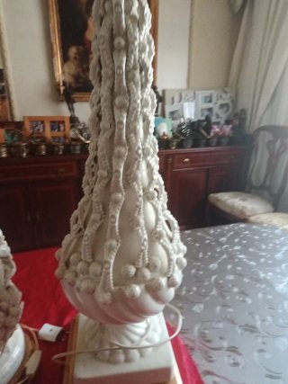 Conjunto Lámparas Manises Cerámica Blanco Dorado