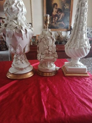 Conjunto Lámparas Manises Cerámica Blanco Dorado